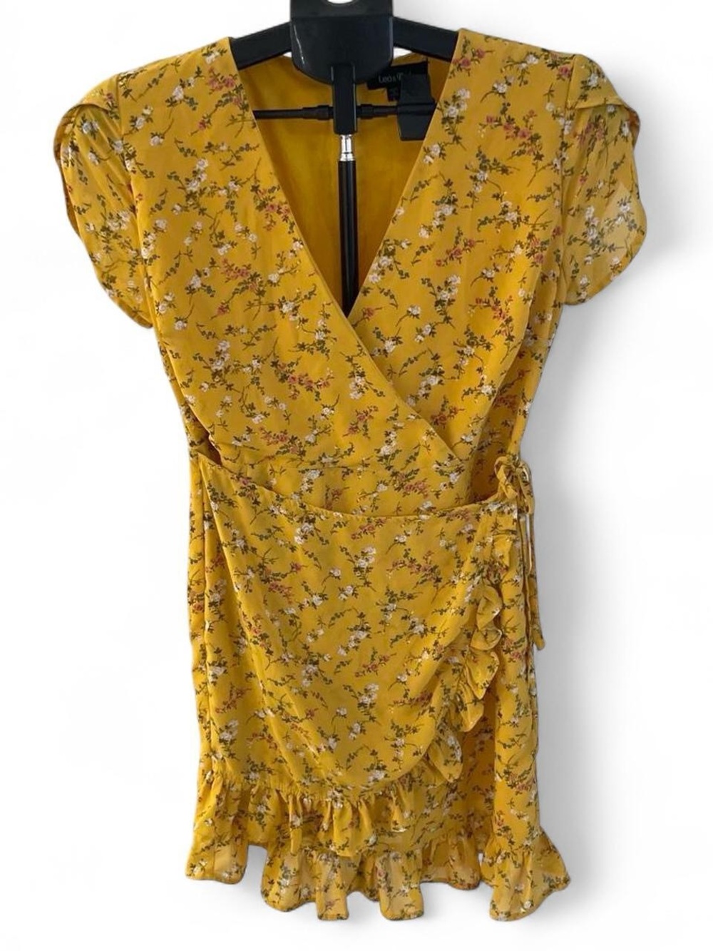 Lea & Viola Mustard Yellow Floral Wrap Dress